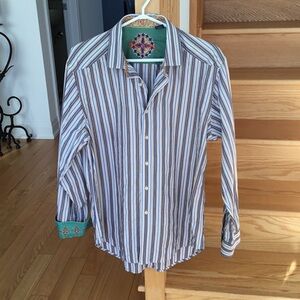Robert Graham Elegant Multicolor Striped Men's Shirt. Cuff detail 100% cotton.